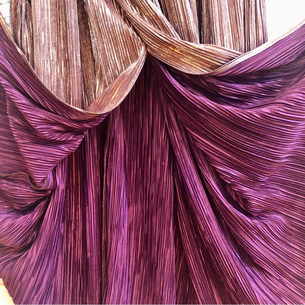 EVA MENENDEZ Metallic Bronze halter top midi Dress Sleeveless Spaghetti straps - Picture 8 of 16